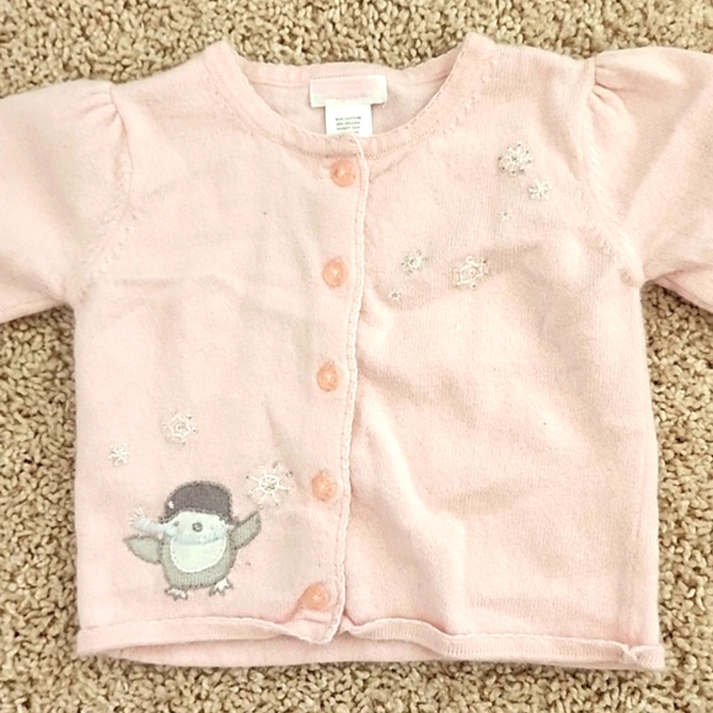 Janie and Jack Pink Penguin cardigan